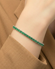 925 Sterling Silver Round Emerald CZ Birthstone Bracelet 7 inch