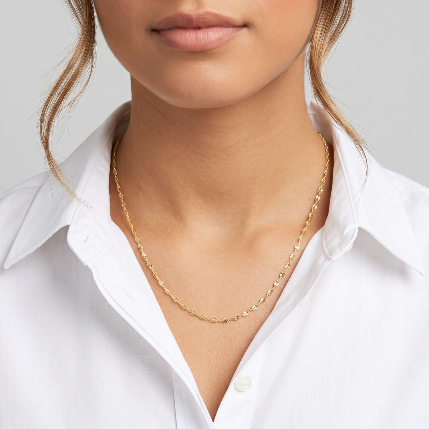 14K Yellow Gold Diamond-Cut Mirror Chain Necklace