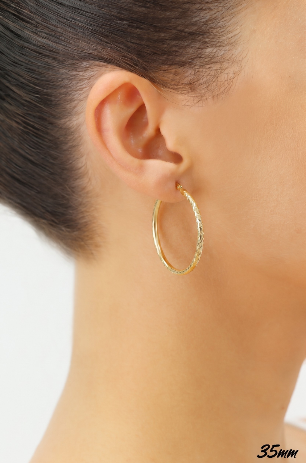14K Yellow Gold "X Pattern" Diamond-Cut Hoop Earrings