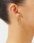 14K Yellow Gold "X Pattern" Diamond-Cut Hoop Earrings