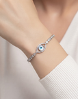 Sterling Silver CZ Evil Eye Bracelet, Adjustable