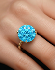 14K Yellow Gold Brilliant-Cut Round Swiss Blue Topaz Gemstone Ring