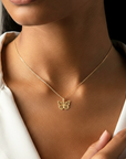14K Yellow Gold Butterfly Pendant Necklace