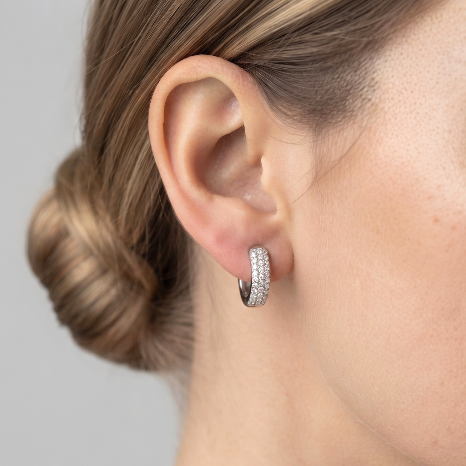 Sterling Silver Multi-Row CZ Huggie Earrings