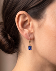 14K Gold Blue Sapphire Emerald-Cut Gemstone Drop Earrings