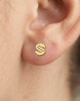 10k Yellow Gold Dollar Sign Stud Earrings, Unisex
