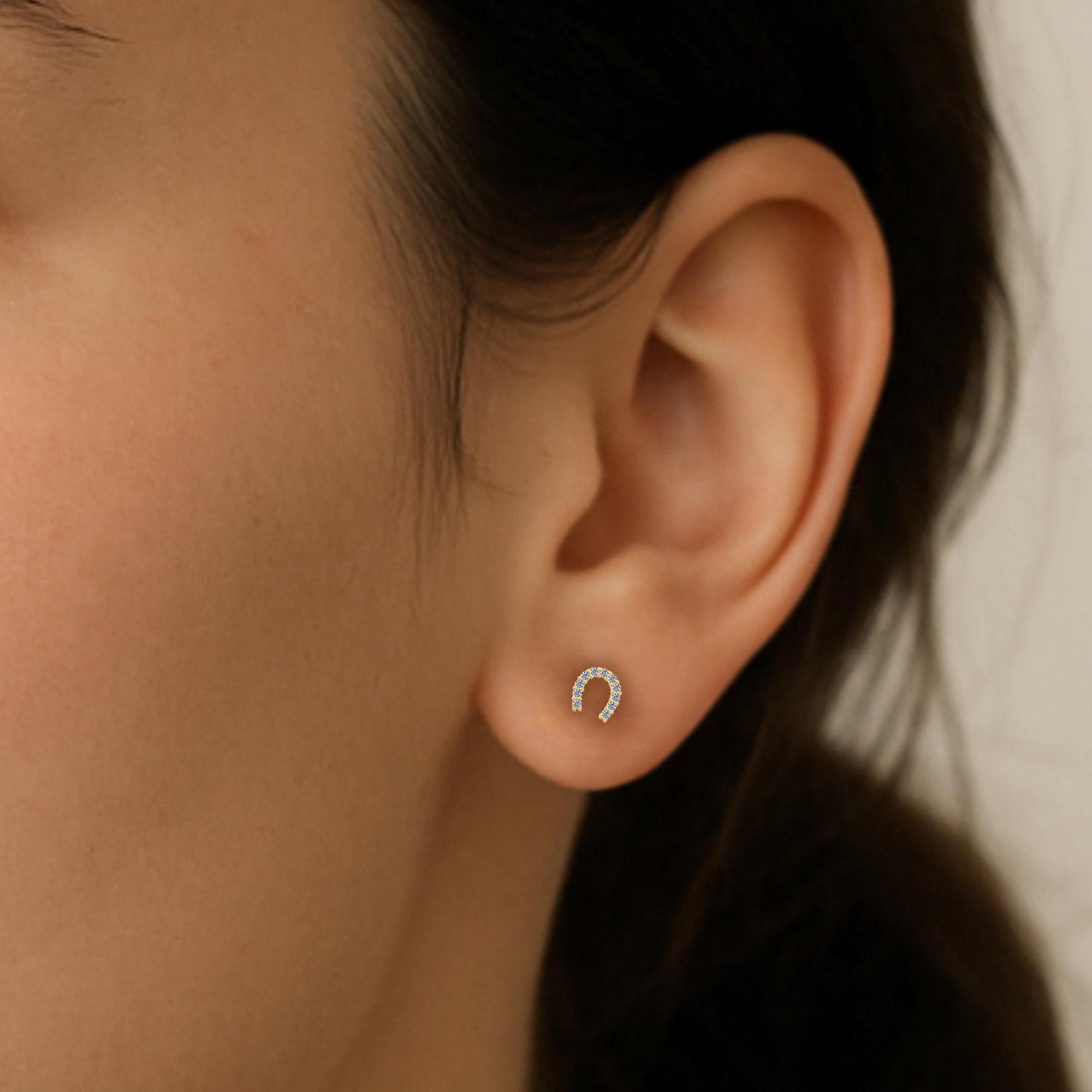 10k Gold Tiny Cute Lucky Horseshoe Stud Earrings, Screwback