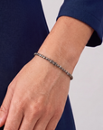 Sterling Silver Diamond-Cut "Tiger" Bead Stretch Bracelet, Gunmetal Finish