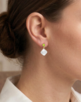 14K Gold Natural Peridot With Mother Of Pearl Drop Earrings