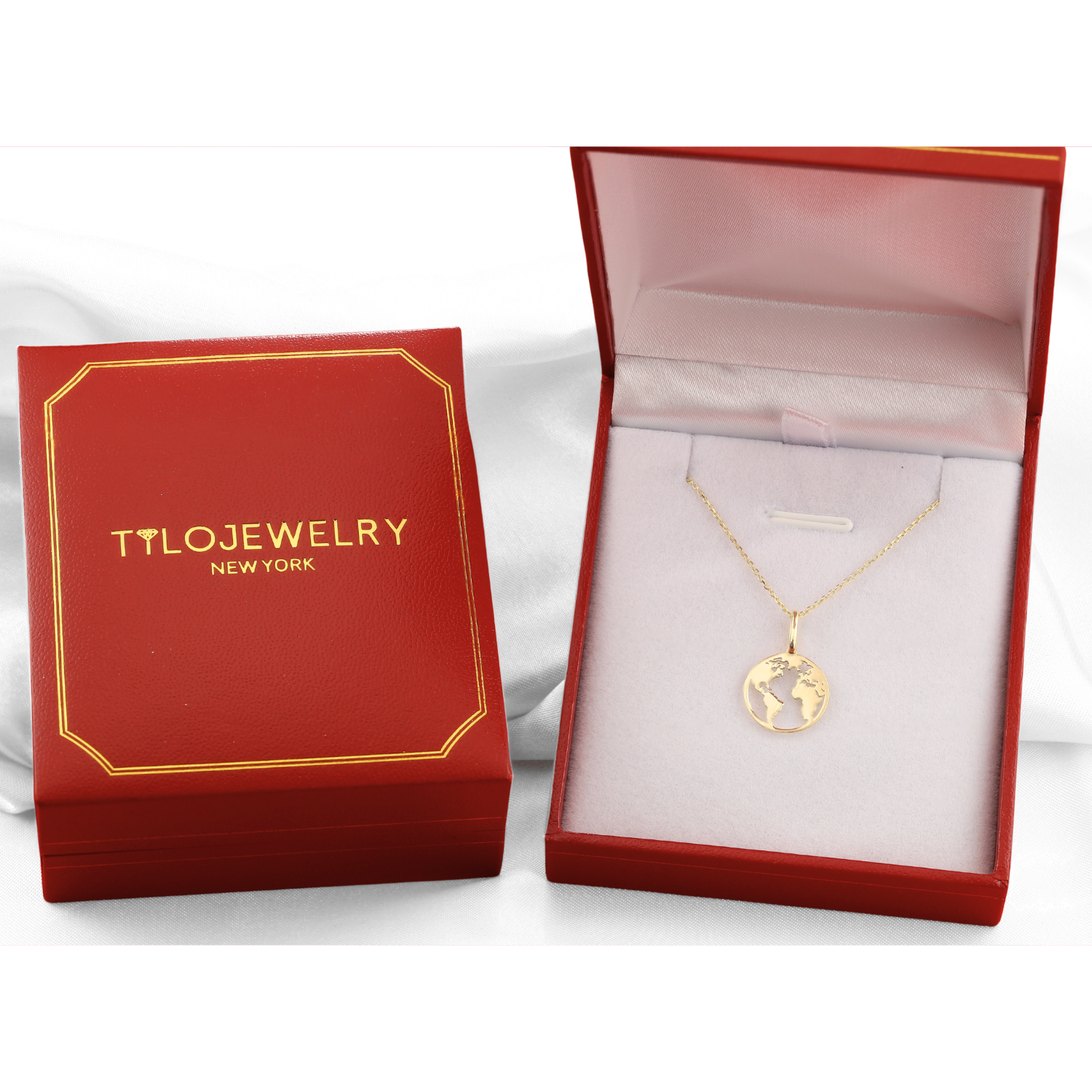 14K Yellow Gold World Map Pendant Necklace