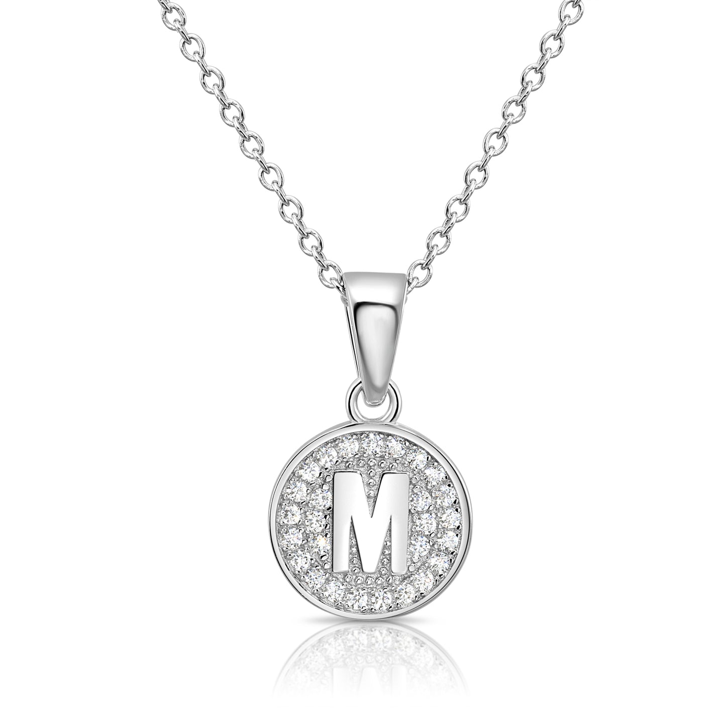 925 Sterling Silver Zirconia Initial Round Charm Necklace (Letters A-Z) 16" 18"