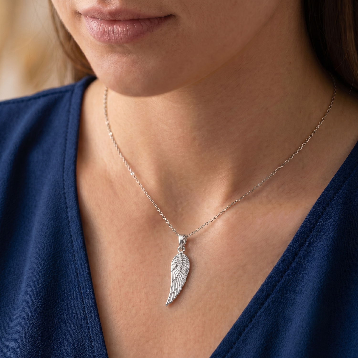 Sterling Silver Angel Wing Pendant Necklace