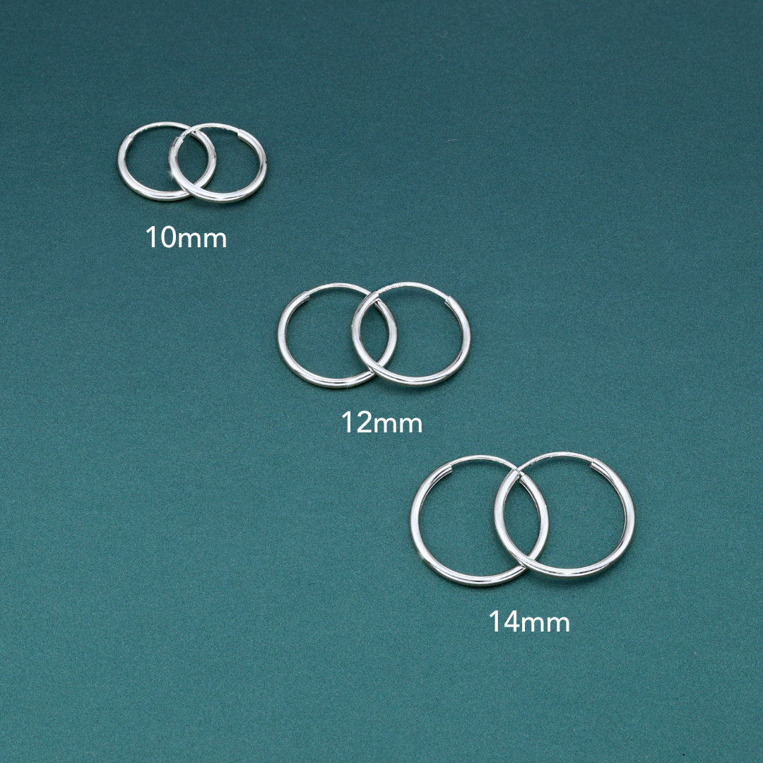 14k White Gold Endless Hoop Earrings, 1mm Thin