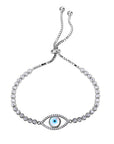 Sterling Silver CZ Evil Eye Bracelet, Adjustable