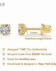 14K Yellow Gold Cubic Zirconia Stud Earrings With Screwbacks