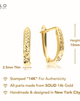 14K Gold Oval Diamond Cut Huggie Hoop Earrings