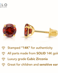 14K Yellow Gold Birthstone Stud Earrings, Screw-back, 4mm