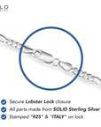 925 Solid Sterling Silver Italian Figaro Chains