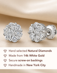14K White Gold Natural Diamond Cluster Studs, Screwback