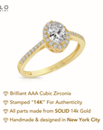 14K Yellow Gold Oval Halo 1 Carat Engagement Ring With Side Stones