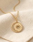 14K Yellow Gold Star & Moon Crescent Pendant, With 18" Necklace
