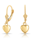 14K Yellow Gold Heart Drop Dangle Earrings