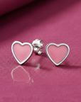 Sterling Silver Small Pink Heart Stud Earrings, Pushback