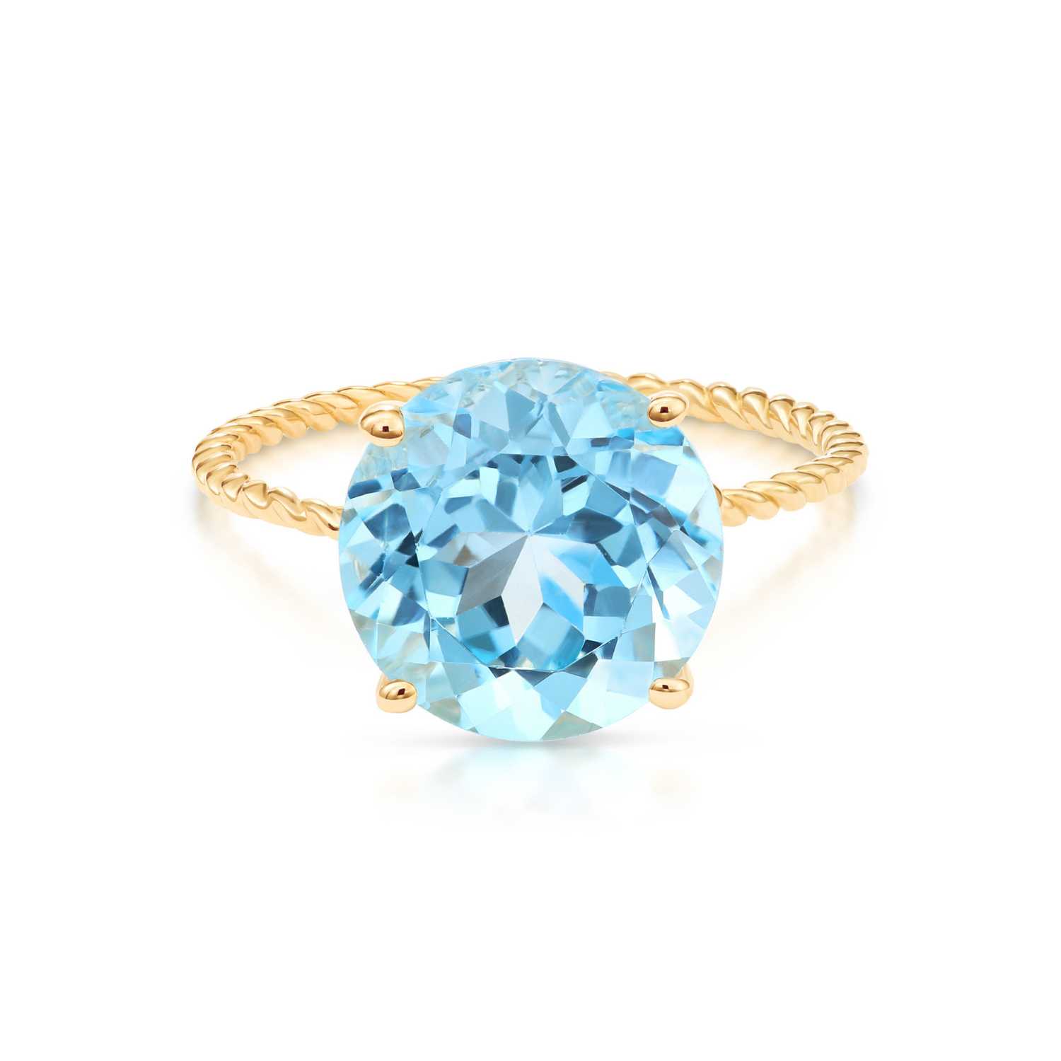 14K Yellow Gold Brilliant-Cut Round Sky Blue Topaz Gemstone Ring