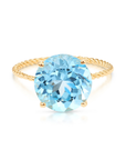 14K Yellow Gold Brilliant-Cut Round Sky Blue Topaz Gemstone Ring