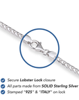 Italian Franco Chains Made In Solid 925 Sterling Silver, With Secure Lobster Lock