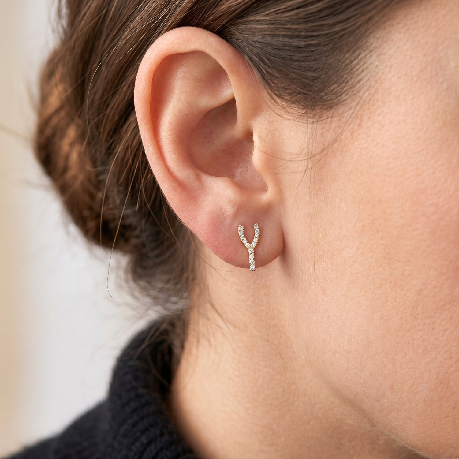 14K Yellow Gold Wishbone Stud Earrings