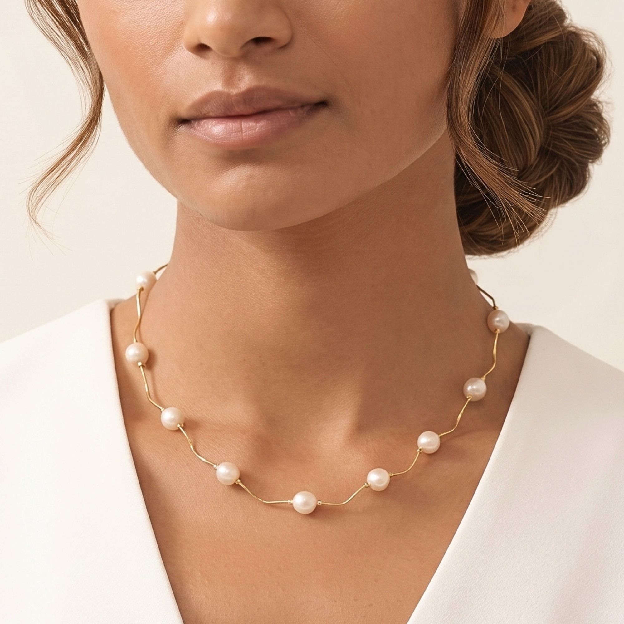 14K Gold Freshwater Pearl Station Necklace