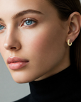 Solid 14K Yellow Gold Hexagon Huggie Hoop Earrings, Single Row CZ Hoops, 12mm