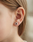 14K Yellow Gold Large Flower Halo CZ Birthstone Stud Earrings, Available in 12 Colors