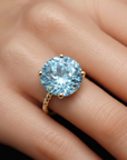 14K Yellow Gold Brilliant-Cut Round Sky Blue Topaz Gemstone Ring