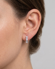 Sterling Silver XO Hoop Huggie Earrings With Cubic Zirconia Stones, 13mm