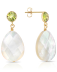 14K Gold Natural Peridot With Mother Of Pearl Drop Earrings