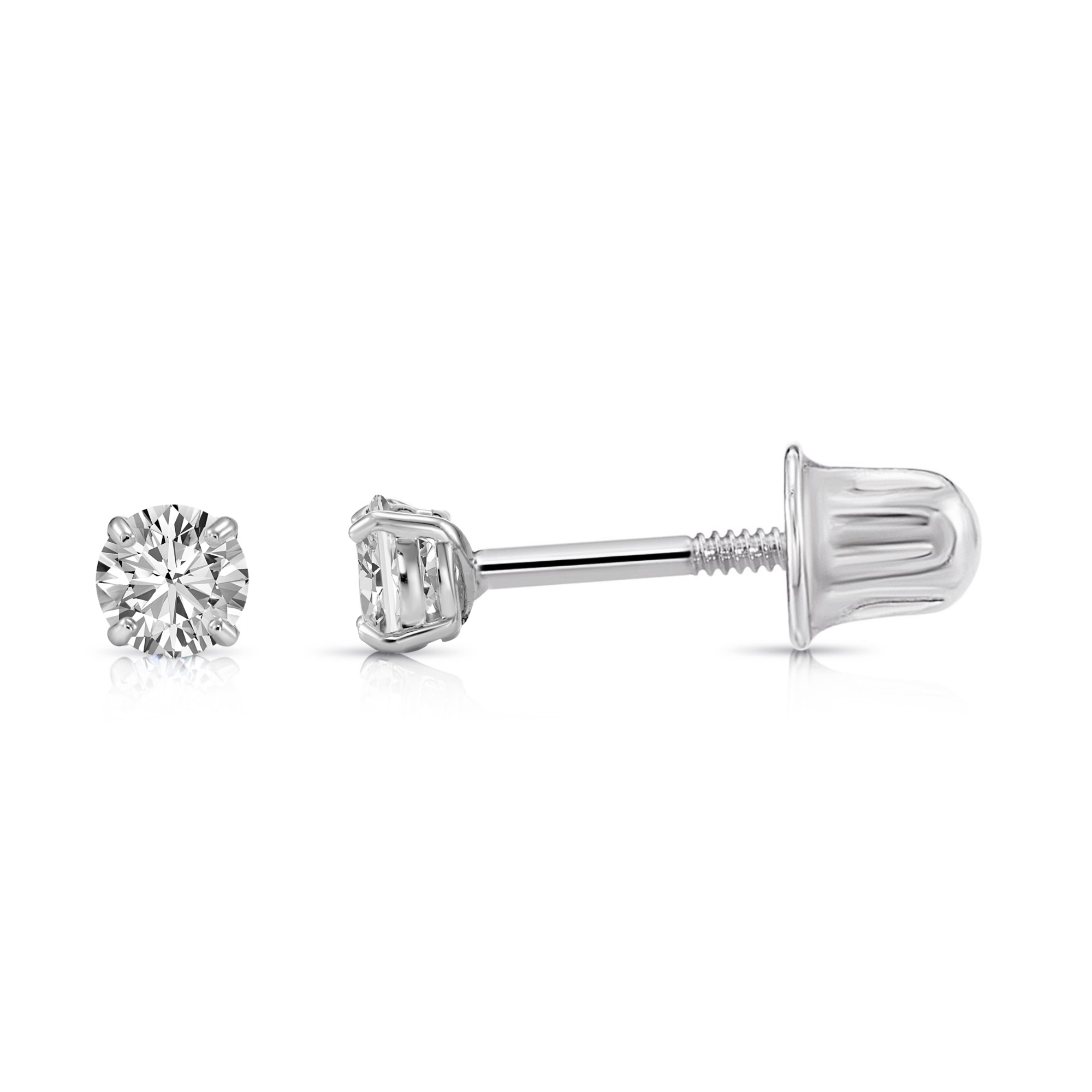 14K White Gold Lab Diamond Stud Earrings, CVD Brilliant Solitaire Round Diamond Studs, Screwback