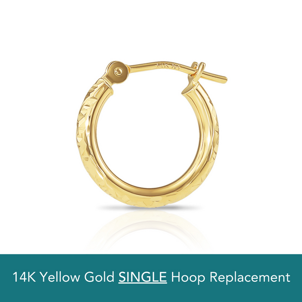 アクセサリー Engraved Hoop Earring (Single) Single Replacement 14K Yellow Gold Hoop Earring with Hand Engraved