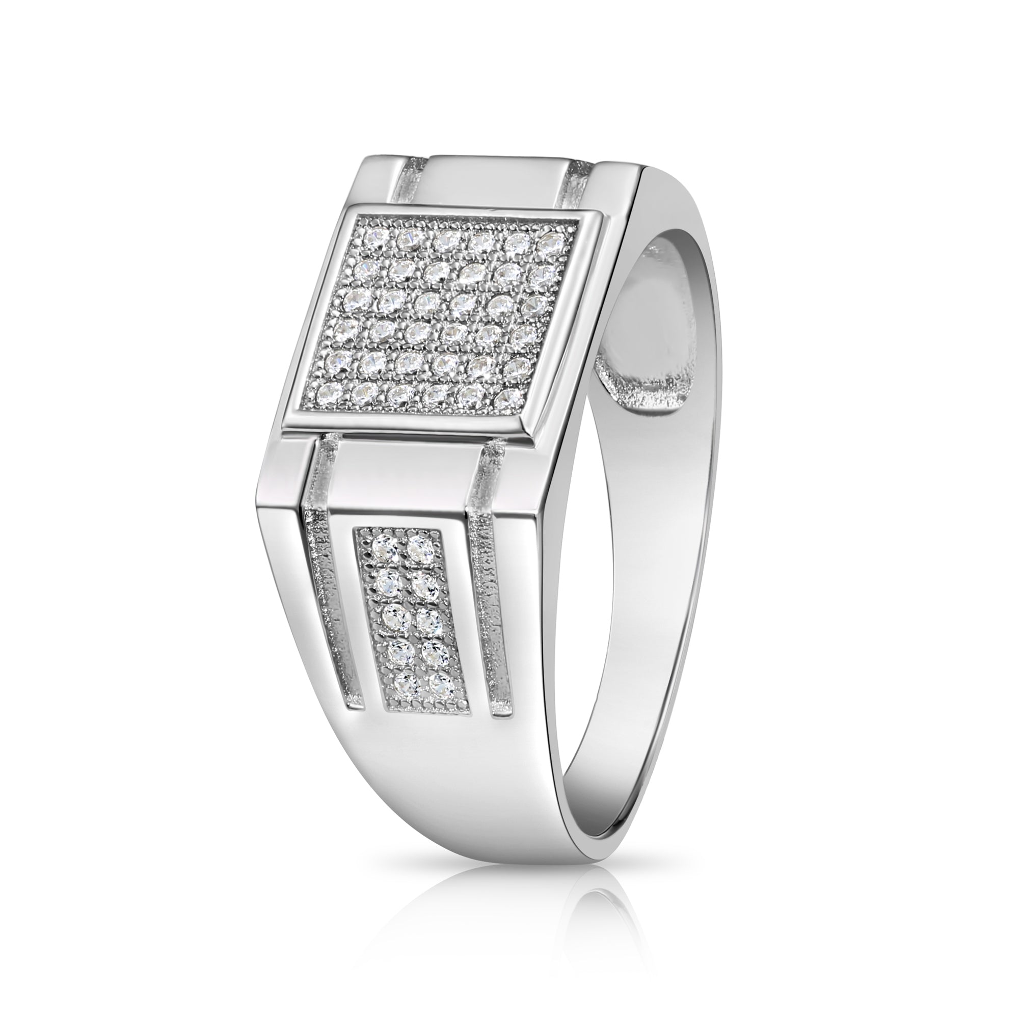 Solid 925 Sterling Silver Pave Square Signet Statement Pinky