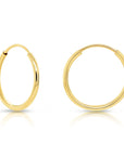 10K Yellow Gold Round Endless Hoop Earrings, 1mm