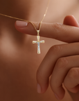 14K Two-Tone Gold Cross Jesus Crucifix Pendant, With 18" Cable Chain Necklace