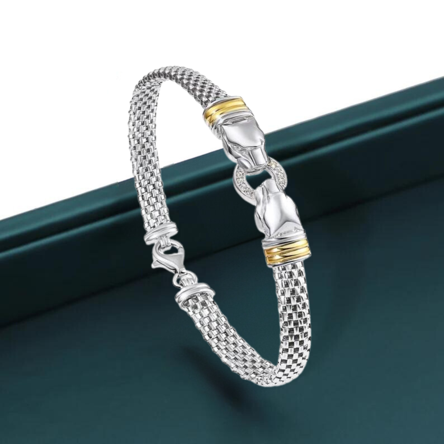 Two tone Jaguar Bracelet in Sterling Silver, Handmade Fine Italian Style Jewelry, (7.5&quot;)