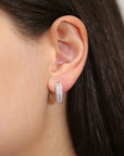 Sterling Silver Double Row CZ Huggie Earrings