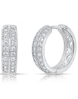 Sterling Silver Double Row CZ Huggie Earrings