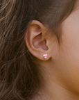 Sterling Silver Pink Enamel Heart Studs, Pushback