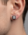 Sterling Silver Black & White CZ Studs, Square Zirconia Earrings, Screwback