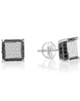Sterling Silver Black & White CZ Studs, Square Zirconia Earrings, Screwback