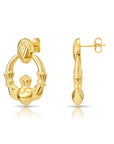 925 Sterling Silver Gold-Tone Heart & Crown Claddagh Hoop Earrings, With Pushbacks