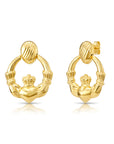 925 Sterling Silver Gold-Tone Heart & Crown Claddagh Hoop Earrings, With Pushbacks